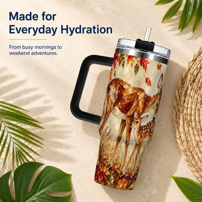 #pl[40oz|Black] Faceted Deer 40oz Tumbler with Handle, Stainless Steel Travel Cup