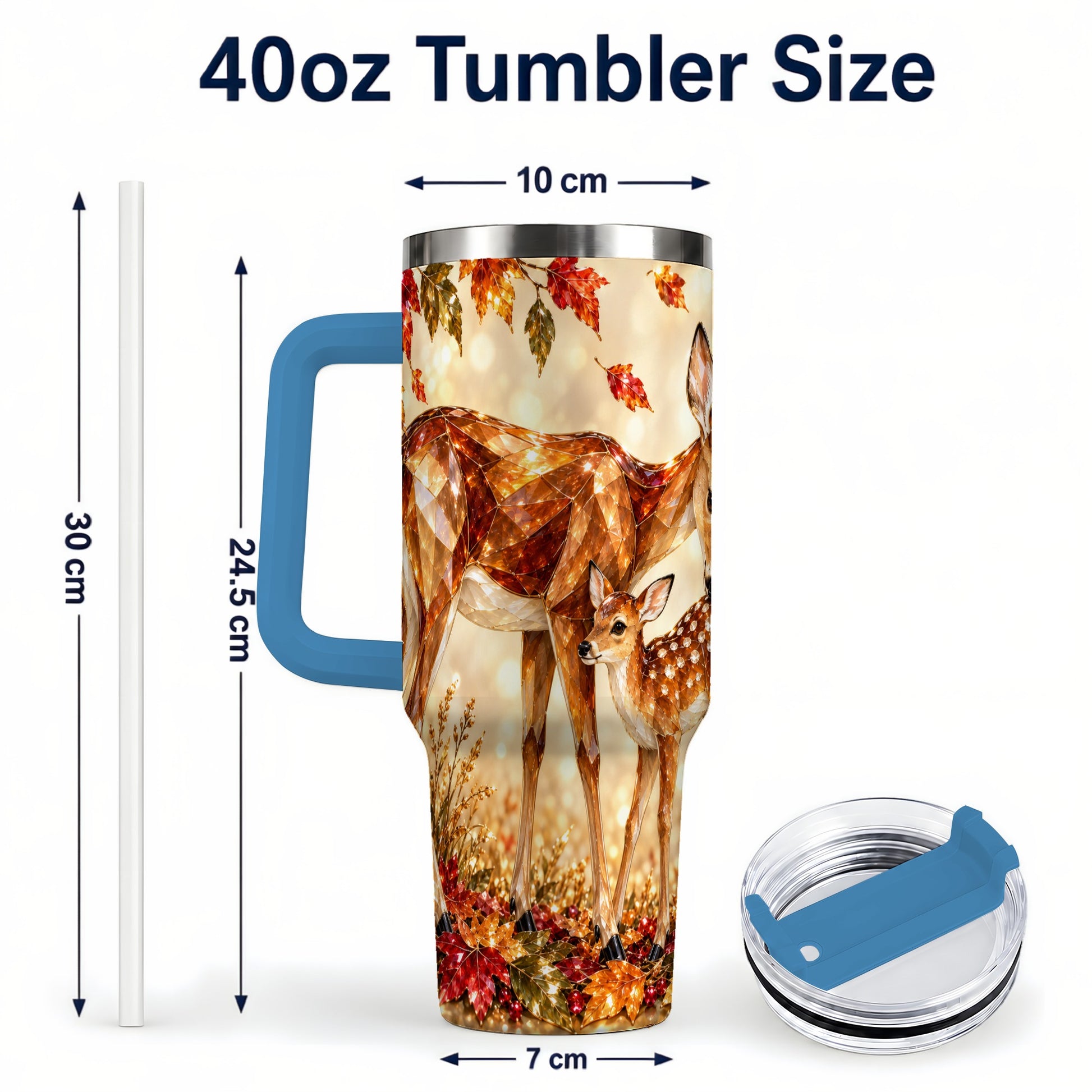 #pl[40oz|Blue] Faceted Deer 40oz Tumbler with Handle, Stainless Steel Travel Cup