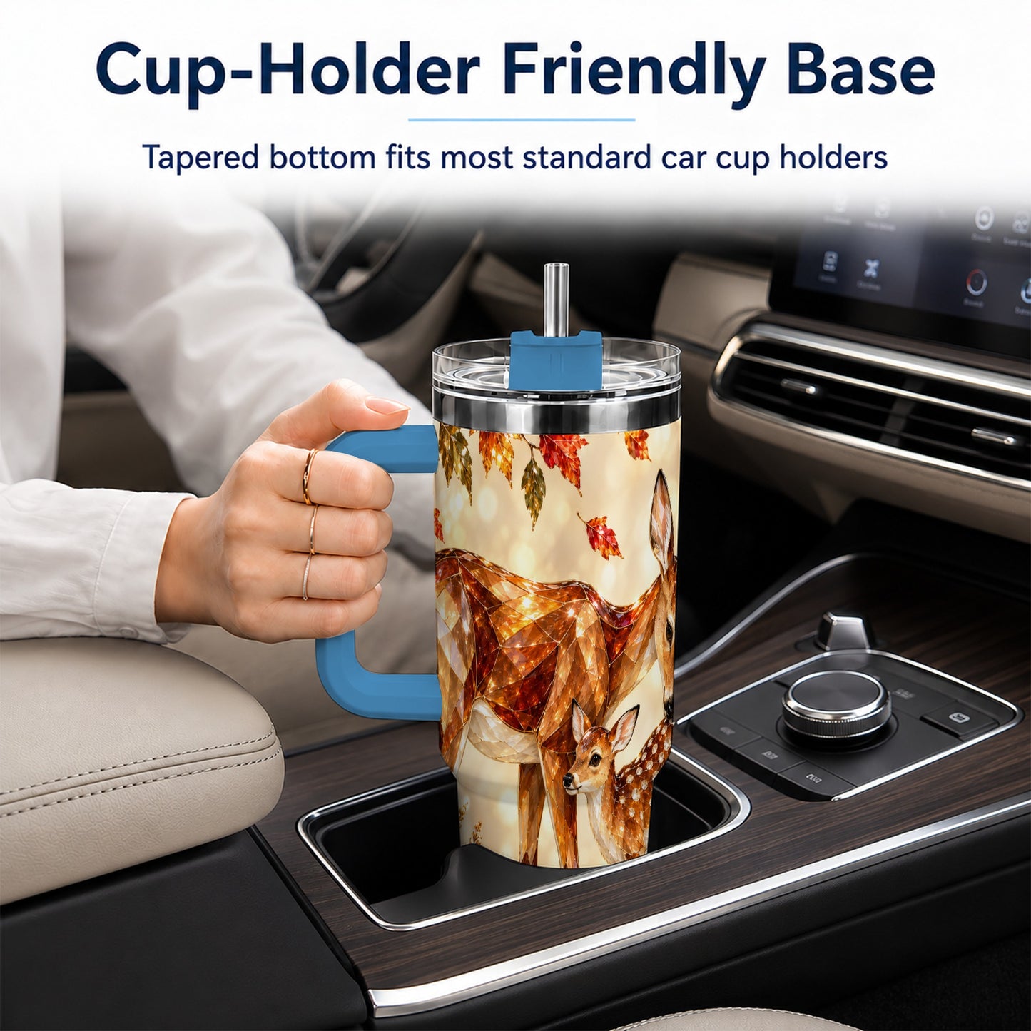 #pl[40oz|Blue] Faceted Deer 40oz Tumbler with Handle, Stainless Steel Travel Cup