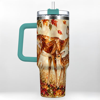 #pl[40oz|Green] Faceted Deer 40oz Tumbler with Handle, Stainless Steel Travel Cup