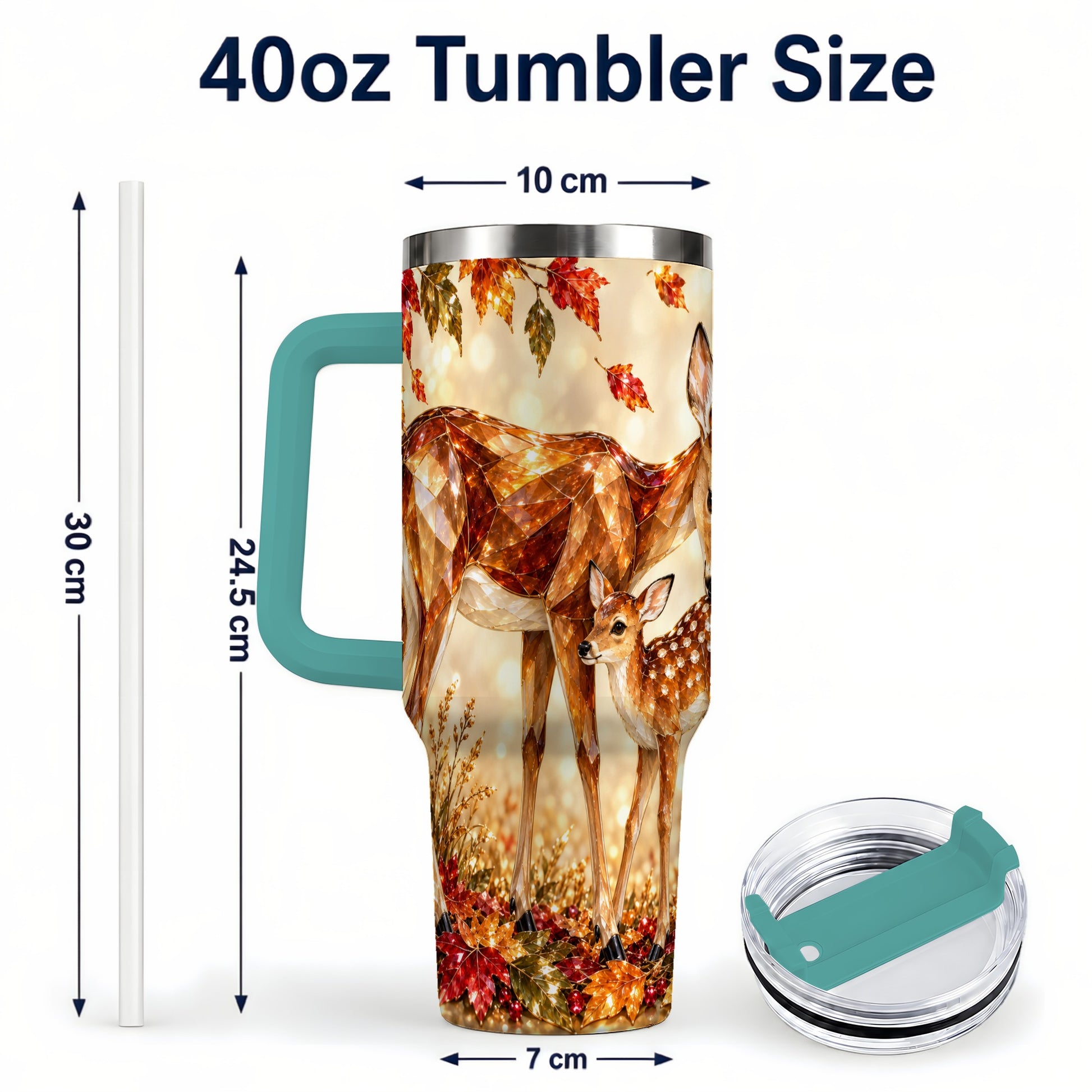 #pl[40oz|Green] Faceted Deer 40oz Tumbler with Handle, Stainless Steel Travel Cup