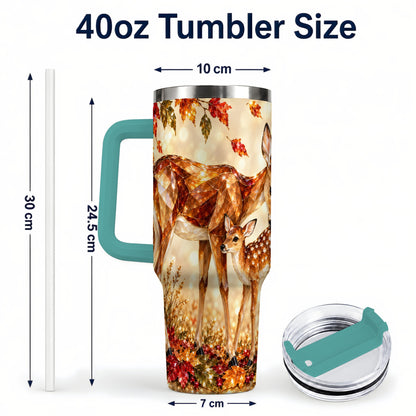 #pl[40oz|Green] Faceted Deer 40oz Tumbler with Handle, Stainless Steel Travel Cup