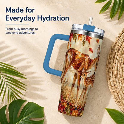 #pl[40oz|Blue] Faceted Deer 40oz Tumbler with Handle, Stainless Steel Travel Cup