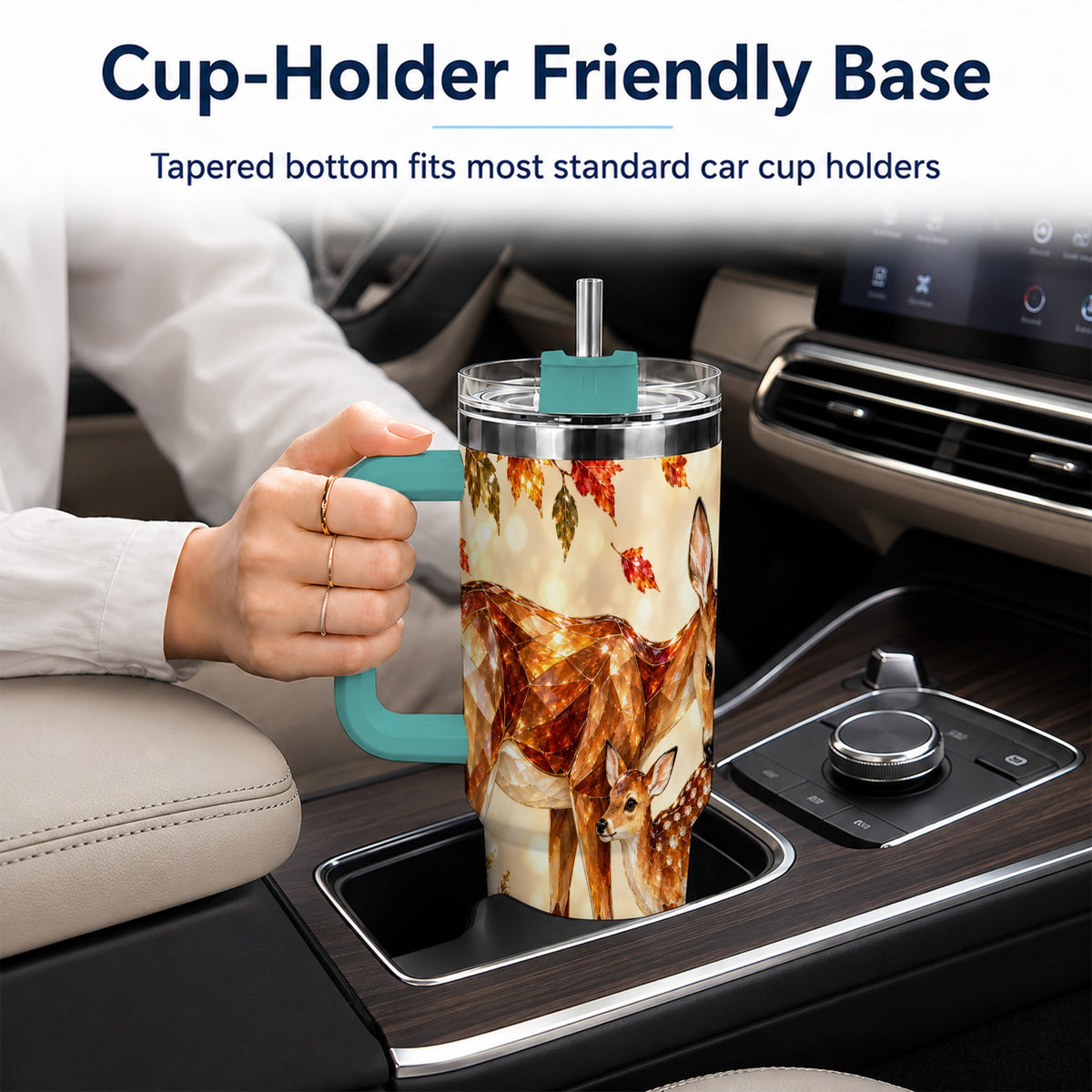 #pl[40oz|Green] Faceted Deer 40oz Tumbler with Handle, Stainless Steel Travel Cup