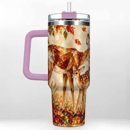 #pl[40oz|Pink] Faceted Deer 40oz Tumbler with Handle, Stainless Steel Travel Cup