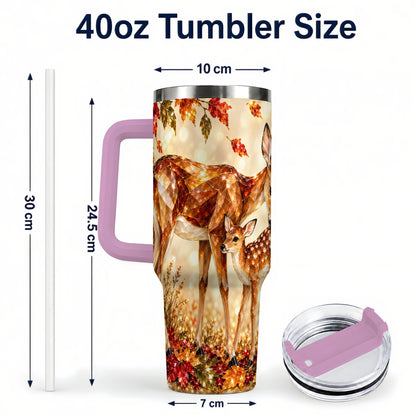 #pl[40oz|Pink] Faceted Deer 40oz Tumbler with Handle, Stainless Steel Travel Cup