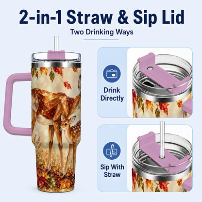 #pl[40oz|Pink] Faceted Deer 40oz Tumbler with Handle, Stainless Steel Travel Cup
