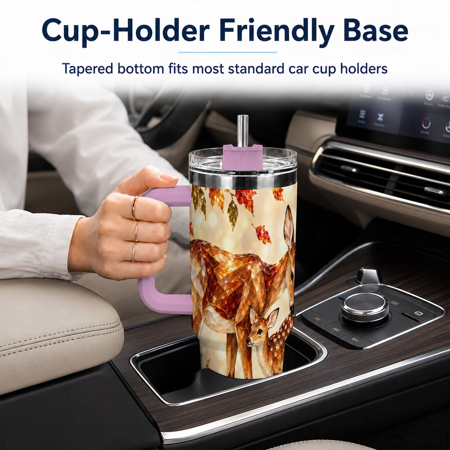 #pl[40oz|Pink] Faceted Deer 40oz Tumbler with Handle, Stainless Steel Travel Cup