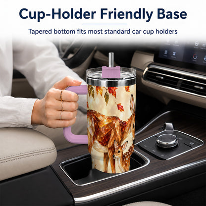 #pl[40oz|Pink] Faceted Deer 40oz Tumbler with Handle, Stainless Steel Travel Cup
