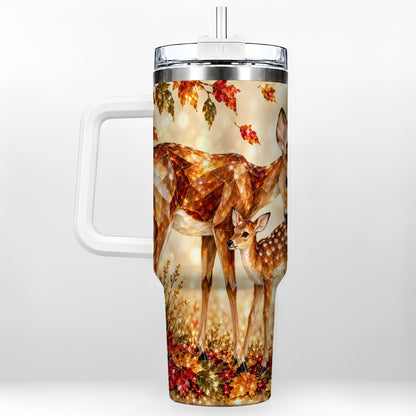 Faceted Deer 40oz Tumbler with Handle, Stainless Steel Travel Cup