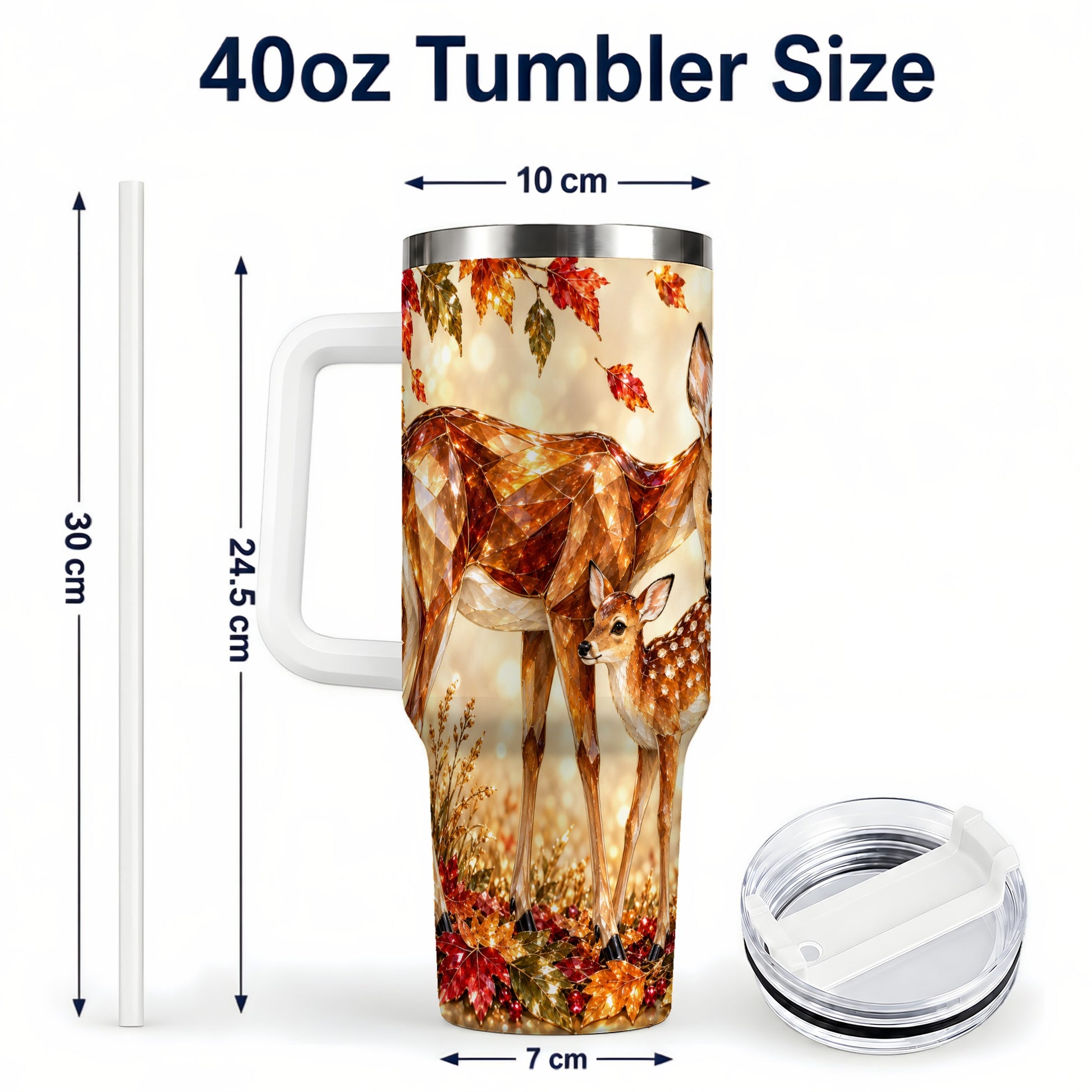 #pl[40oz|White] Faceted Deer 40oz Tumbler with Handle, Stainless Steel Travel Cup