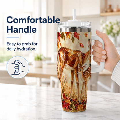 #pl[40oz|White] Faceted Deer 40oz Tumbler with Handle, Stainless Steel Travel Cup