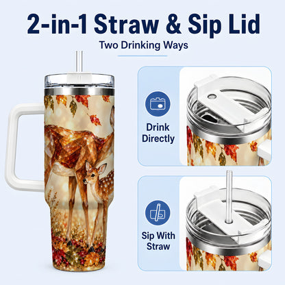 #pl[40oz|White] Faceted Deer 40oz Tumbler with Handle, Stainless Steel Travel Cup