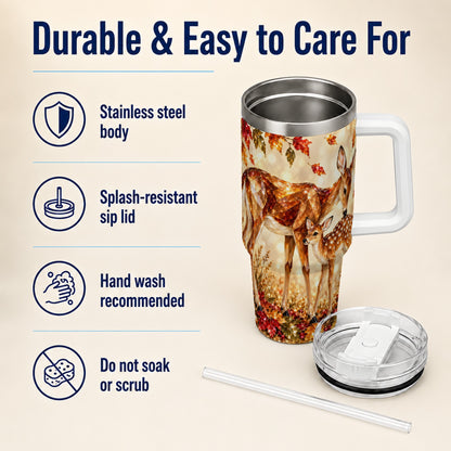 #pl[40oz|White] Faceted Deer 40oz Tumbler with Handle, Stainless Steel Travel Cup