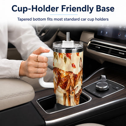 #pl[40oz|White] Faceted Deer 40oz Tumbler with Handle, Stainless Steel Travel Cup