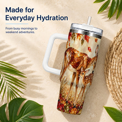 #pl[40oz|White] Faceted Deer 40oz Tumbler with Handle, Stainless Steel Travel Cup