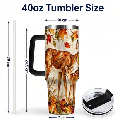 #pl[40oz|Black] Stained Glass Deer 40oz Tumbler with Handle, Doe Fawn Woodland Travel Cup