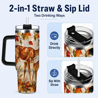#pl[40oz|Black] Stained Glass Deer 40oz Tumbler with Handle, Doe Fawn Woodland Travel Cup