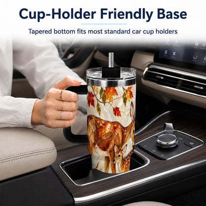 #pl[40oz|Black] Stained Glass Deer 40oz Tumbler with Handle, Doe Fawn Woodland Travel Cup