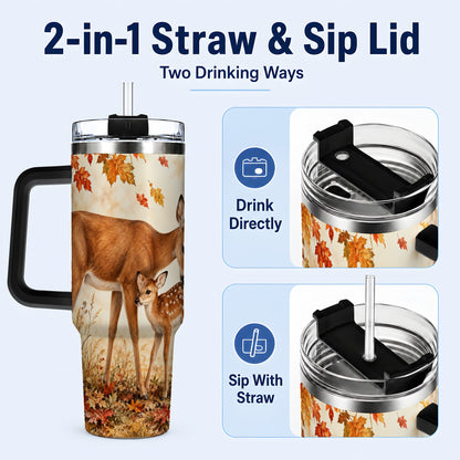 #pl[40oz|Black] Autumn Deer 40oz Tumbler with Handle, Doe Fawn Woodland Travel Cup