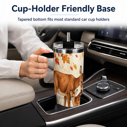 #pl[40oz|Black] Autumn Deer 40oz Tumbler with Handle, Doe Fawn Woodland Travel Cup