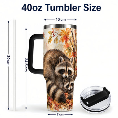 #pl[40oz|Black] Watercolor Raccoon 40oz Tumbler with Handle, Family Woodland Travel Cup