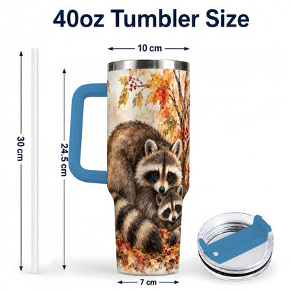 #pl[40oz|Blue] Watercolor Raccoon 40oz Tumbler with Handle, Family Woodland Travel Cup