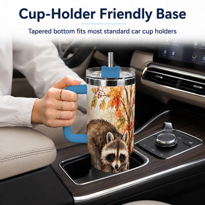 #pl[40oz|Blue] Watercolor Raccoon 40oz Tumbler with Handle, Family Woodland Travel Cup