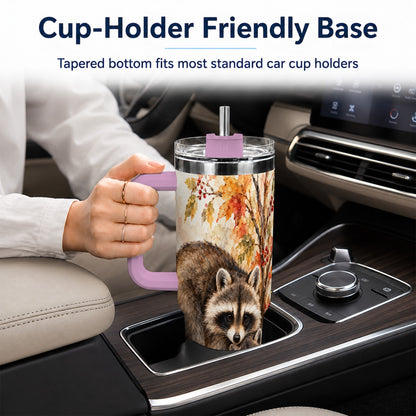 #pl[40oz|Pink] Watercolor Raccoon 40oz Tumbler with Handle, Family Woodland Travel Cup