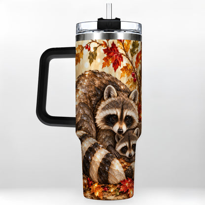 #pl[40oz|Black] Jeweled Raccoon 40oz Tumbler with Handle, Family Woodland Travel Cup
