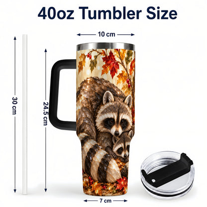 #pl[40oz|Black] Jeweled Raccoon 40oz Tumbler with Handle, Family Woodland Travel Cup