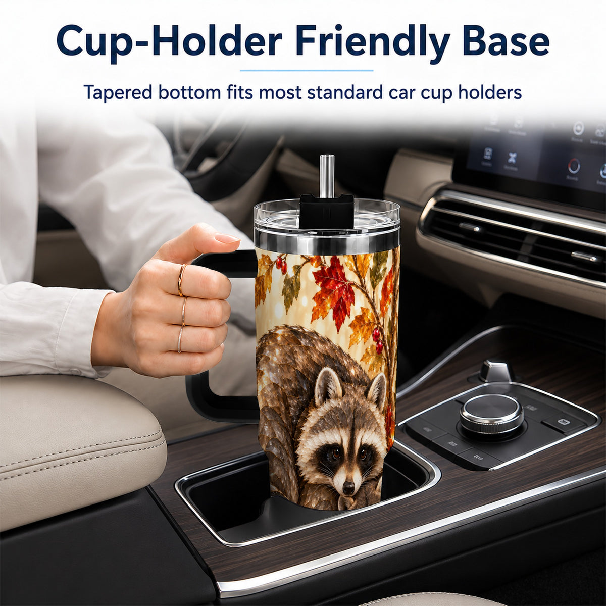 #pl[40oz|Black] Jeweled Raccoon 40oz Tumbler with Handle, Family Woodland Travel Cup