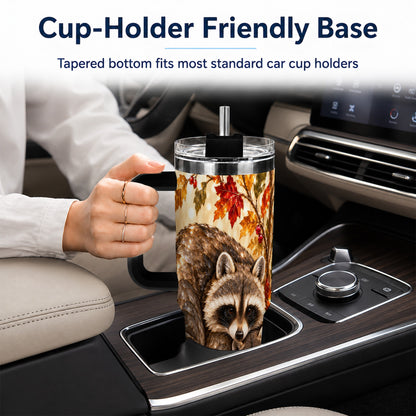 #pl[40oz|Black] Jeweled Raccoon 40oz Tumbler with Handle, Family Woodland Travel Cup