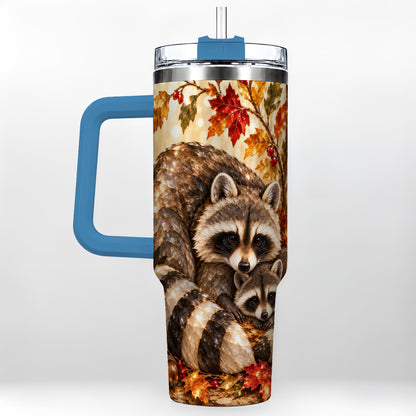 #pl[40oz|Blue] Jeweled Raccoon 40oz Tumbler with Handle, Family Woodland Travel Cup