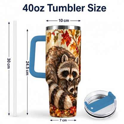 #pl[40oz|Blue] Jeweled Raccoon 40oz Tumbler with Handle, Family Woodland Travel Cup