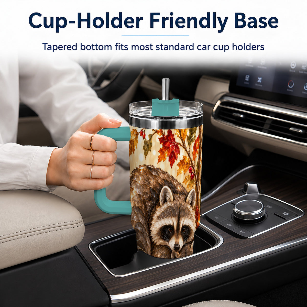 #pl[40oz|Green] Jeweled Raccoon 40oz Tumbler with Handle, Family Woodland Travel Cup