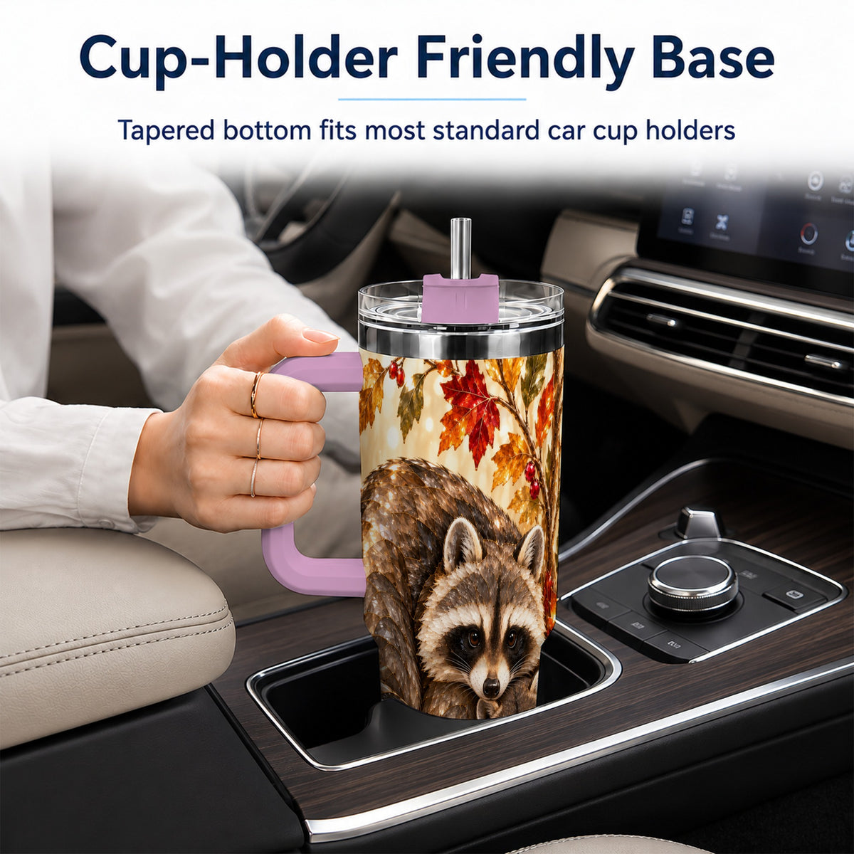 #pl[40oz|Pink] Jeweled Raccoon 40oz Tumbler with Handle, Family Woodland Travel Cup