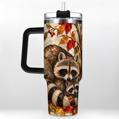 #pl[40oz|Black] Stained Glass Raccoon 40oz Tumbler with Handle, Family Travel Cup