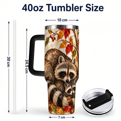 #pl[40oz|Black] Stained Glass Raccoon 40oz Tumbler with Handle, Family Travel Cup
