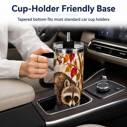 #pl[40oz|Black] Stained Glass Raccoon 40oz Tumbler with Handle, Family Travel Cup