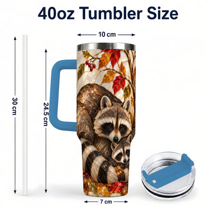 #pl[40oz|Blue] Stained Glass Raccoon 40oz Tumbler with Handle, Family Travel Cup