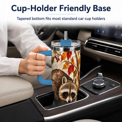 #pl[40oz|Blue] Stained Glass Raccoon 40oz Tumbler with Handle, Family Travel Cup