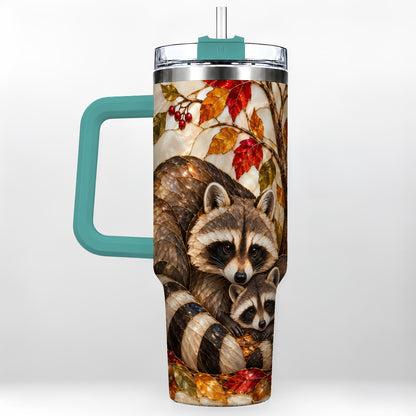 #pl[40oz|Green] Stained Glass Raccoon 40oz Tumbler with Handle, Family Travel Cup