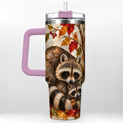 #pl[40oz|Pink] Stained Glass Raccoon 40oz Tumbler with Handle, Family Travel Cup