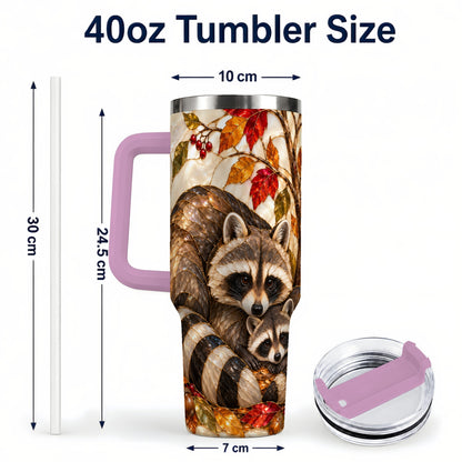#pl[40oz|Pink] Stained Glass Raccoon 40oz Tumbler with Handle, Family Travel Cup