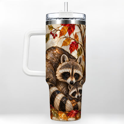 Stained Glass Raccoon 40oz Tumbler with Handle, Family Travel Cup