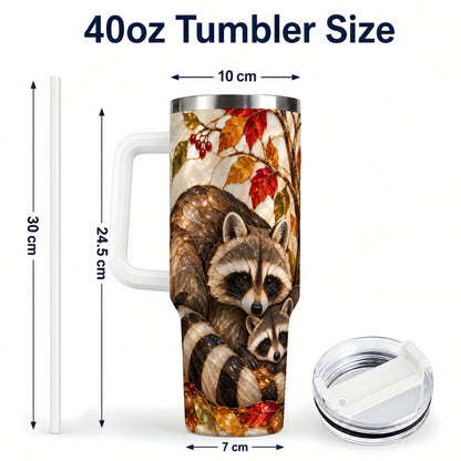 #pl[40oz|White] Stained Glass Raccoon 40oz Tumbler with Handle, Family Travel Cup