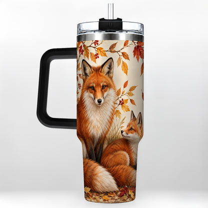 #pl[40oz|Black] Autumn Fox 40oz Tumbler, Woodland Tumbler, Stainless Steel Travel Cup