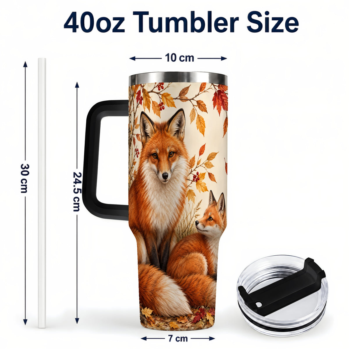 #pl[40oz|Black] Autumn Fox 40oz Tumbler, Woodland Tumbler, Stainless Steel Travel Cup