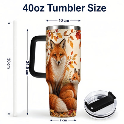 #pl[40oz|Black] Autumn Fox 40oz Tumbler, Woodland Tumbler, Stainless Steel Travel Cup